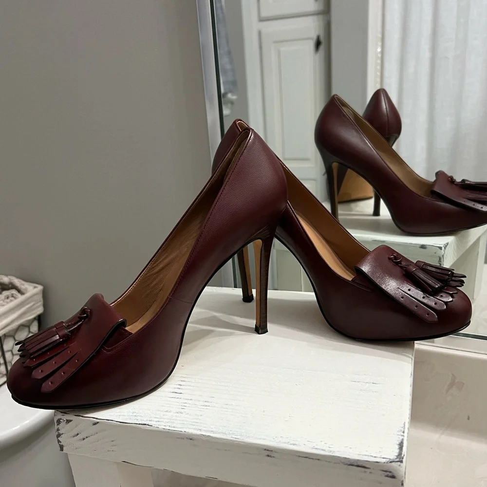 Ann Taylor Burgundy Leather Heels Size 8 - Picture 6 of 15